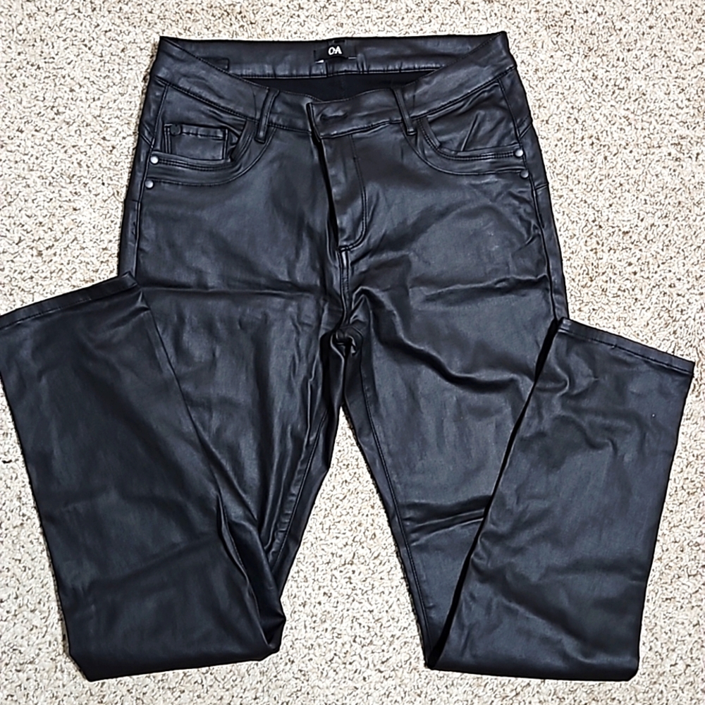 C&A Black Stretch Faux Leather Pants, Excellent Condition (Size 12)